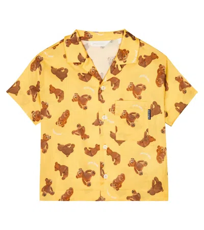 Palm Angels Kids' Bedrucktes Hemd Aus Baumwolle In Yellow Brown