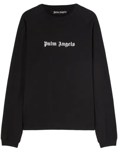 Palm Angels Printed Cotton Crewneck T-shirt For Men In Black