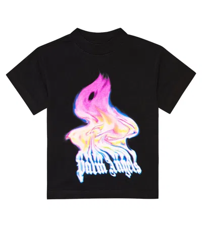 Palm Angels Kids' Bedrucktes T-shirt Aus Baumwoll-jersey In Black Lilac