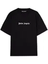 Palm Angels Blue Cotton T-shirt With Palm Print And Logo In Black