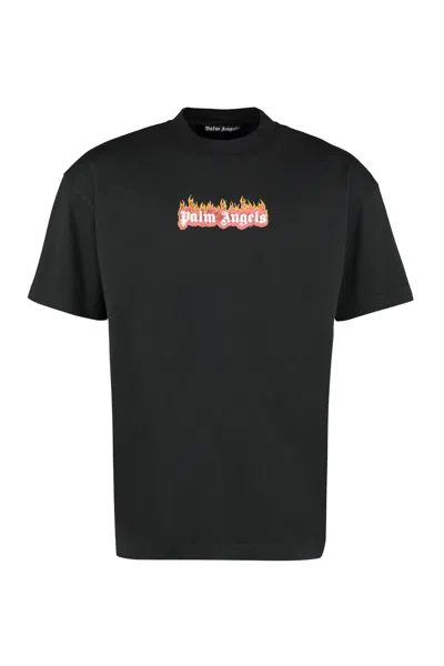 Palm Angels Printed Cotton T-shirt In Nero