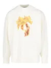 Palm Angels White Crewneck Sweatshirt With Burning Logo Print In Cotton Man In White