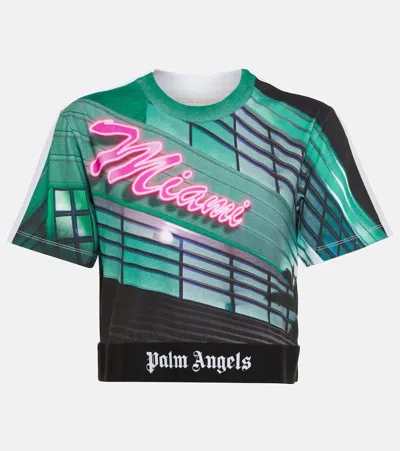 Palm Angels Getty Miami Cropped Printed Cotton-jersey T-shirt In Multi