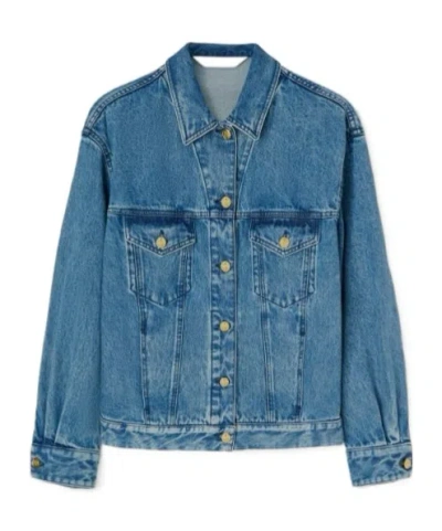 Palm Angels Printed Denim Jacket In Blue
