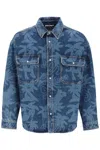 Palm Angels Printed Denim Oversize Shirt In Blue