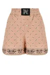Palm Angels Printed Pattern Linen Blend Shorts In Pink/black
