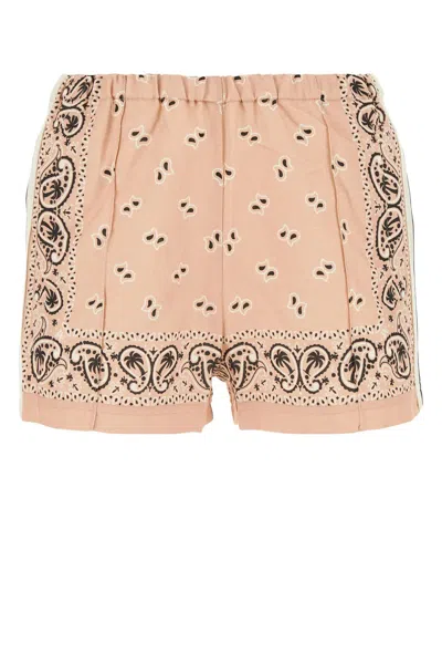 PALM ANGELS PRINTED LINEN BLEND SHORTS