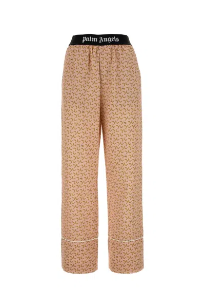 Palm Angels Printed Linen Blend Wide-leg Pant In Pinkyellow