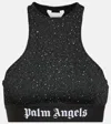 Palm Angels Classic Logo Cropped Lurex Top In Black
