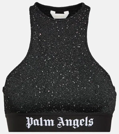 Palm Angels Classic Logo Cropped Lurex Top In Black