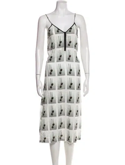Pre-owned Palm Angels Printed Midi Length Dress In White