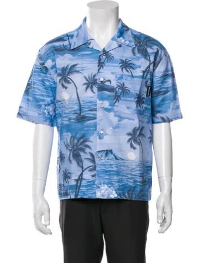 Pre-owned Palm Angels Printed Short Sleeve Shirt In Blue