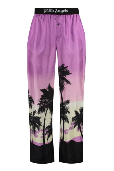 Palm Angels Printed Silk Pants In Pink