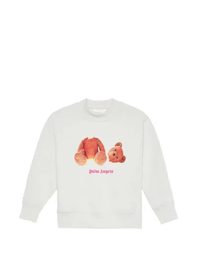 Palm Angels Kids Teddy Bear Printed Crewneck Sweatshirt In White