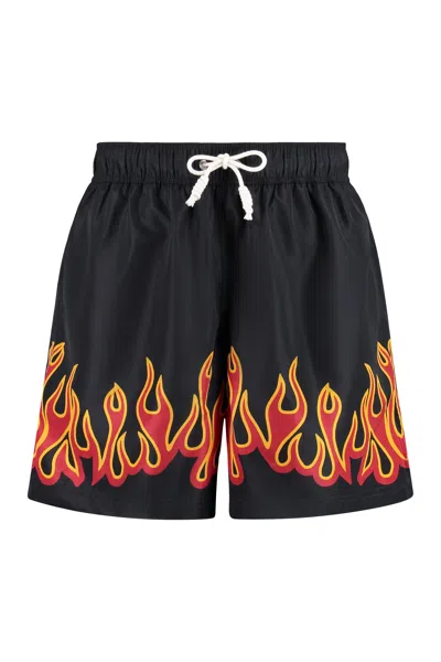Palm Angels Printed Swim Shorts In Black
