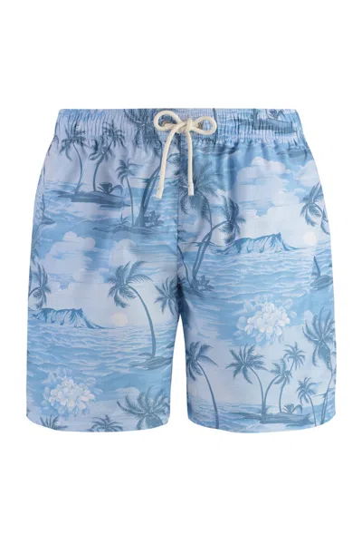 Palm Angels Printed Swim Shorts In Blue