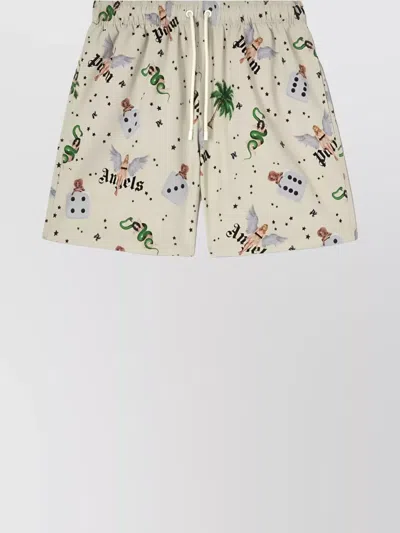 Palm Angels Printed Swim Trunks With Side And Back Pockets In 0b84 Ivory/multicolor