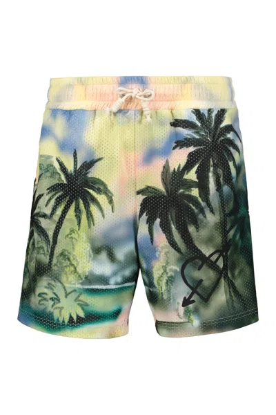 Palm Angels Printed Techno Fabric Bermuda-shorts In Multicolor