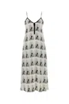 Palm Angels Viscose Mini Dress With Statement Print In White Grey