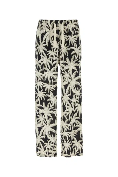 Palm Angels Printed Viscose Pyjama Trouser In Nero