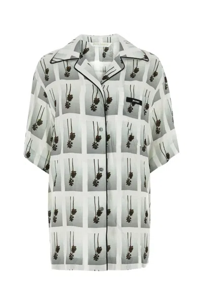 Palm Angels Viscose Printed Sleep Shirt In Whitegrey