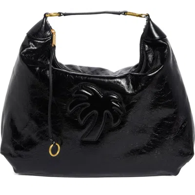 Palm Angels Puffy Leather Hobo Bag In Black