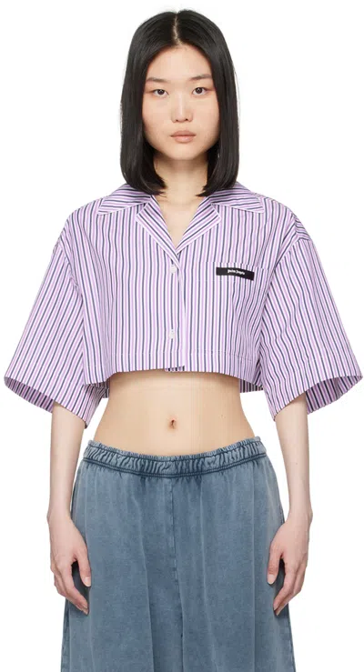 Palm Angels Striped Cotton Shirt In Purple,white