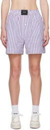 Palm Angels Purple & White Striped Shorts In Violet White
