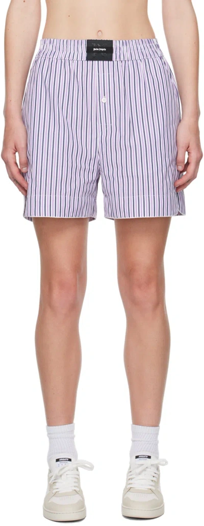 Palm Angels Purple & White Striped Shorts In Violet White
