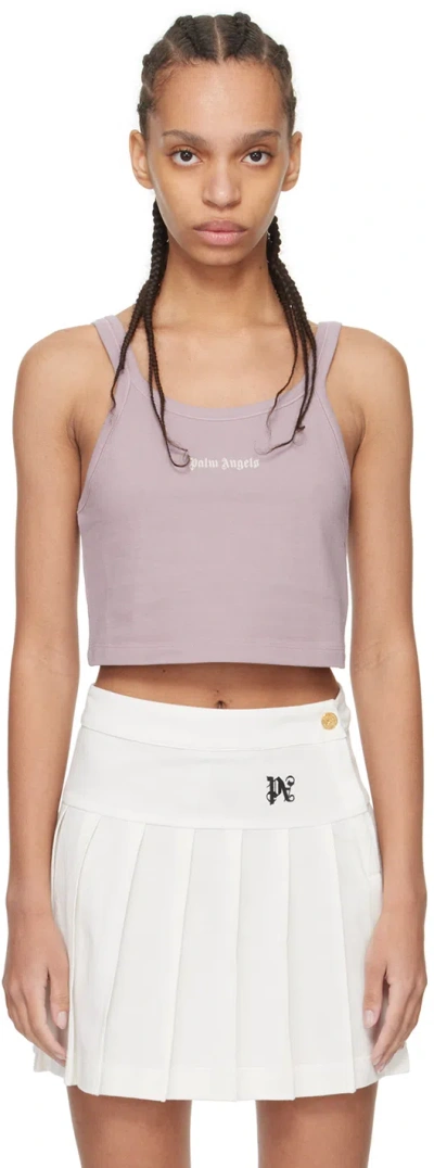 Palm Angels Purple Embroidered Tank Top In Lilac Off White