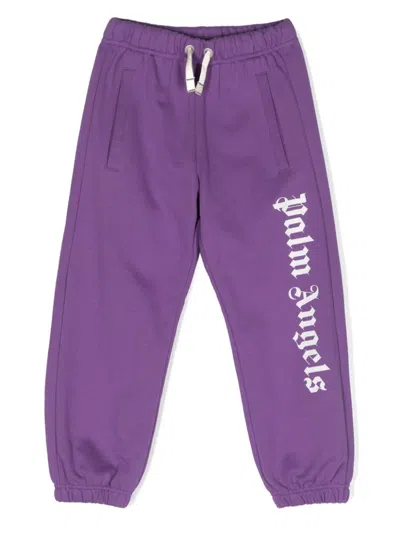 Palm Angels Purple Joggers With Logo In Purple
