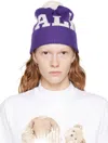 Palm Angels Logo Knitted Pompom Beanie In Purple White