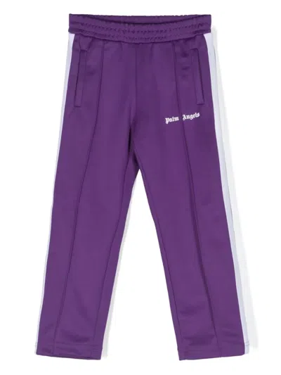 Palm Angels Kids' Logo-print Striped Track Pants In Purple