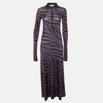 Palm Angels Purple Zebra Print Jersey Maxi Polo Dress In Multi