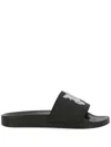 Palm Angels Logo Embossed Square Toe Slides In Black Ligh