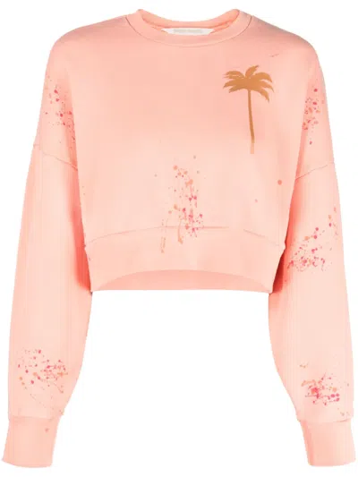 Palm Angels Pxp Palm Tree-print Sweatshirt In Pink