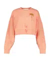 Palm Angels Pxp Palm Tree Printed Cropped Sweatshirt In Pink