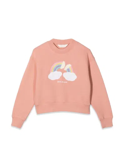 Palm Angels Kids Rainbow Crewneck Sweater In Pink