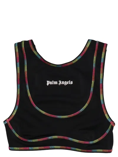 Palm Angels Black Rainbow Miami Sports Top In Black White