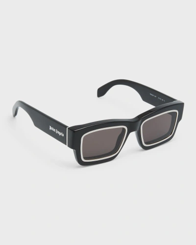 Palm Angels Raymond Square Contrasting Acetate Sunglasses In Black Dark Grey