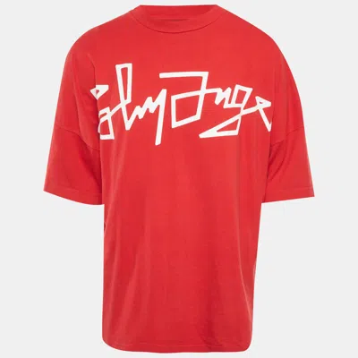 Pre-owned Palm Angels Red Logo Print Oversized Crew Neck T-shirt L