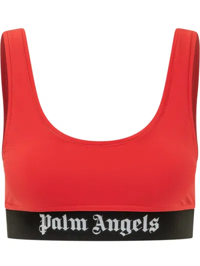 Palm Angels Red Logo Scoop Neck Tank Top In Black