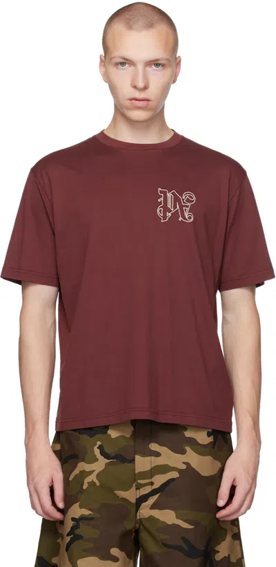 Palm Angels Red Monogram T-shirt In Bordeaux White