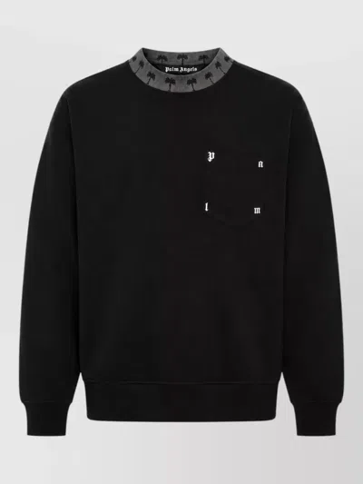 Palm Angels Regular Crew Long Sleeve Pocket T Shirt In Black