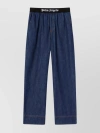 Palm Angels Logo-waistband Wide-leg Jeans In Blue