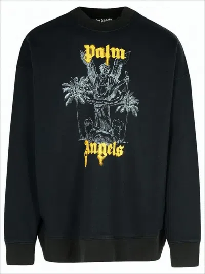 PALM ANGELS RELAXED-FIT BLACK SWEATSHIRT WITH GRAPHIC ANGEL PRINT
