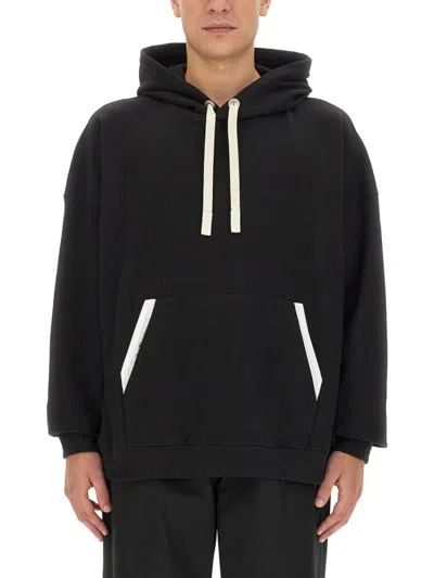 Palm Angels Relaxed-fit Cotton Hoodie With Contrasting Drawstrings In Black