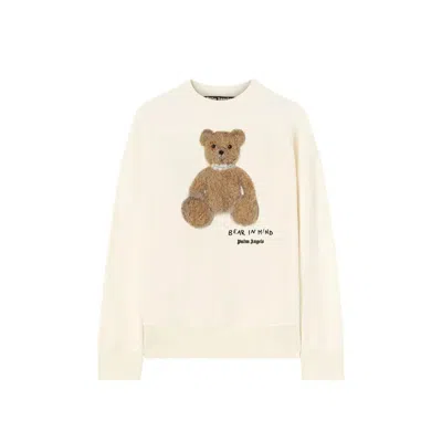 Palm Angels Relaxed-fit Cotton Sweatshirt With Bear Relief Print In Neutral