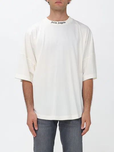 Palm Angels Relaxed Fit Cotton T-shirt With Logo And Dropped Shoulders In Neutral