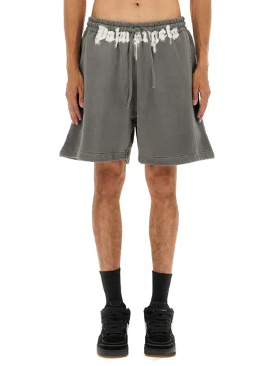 Palm Angels Relaxed Fit Grey Shorts In Gray